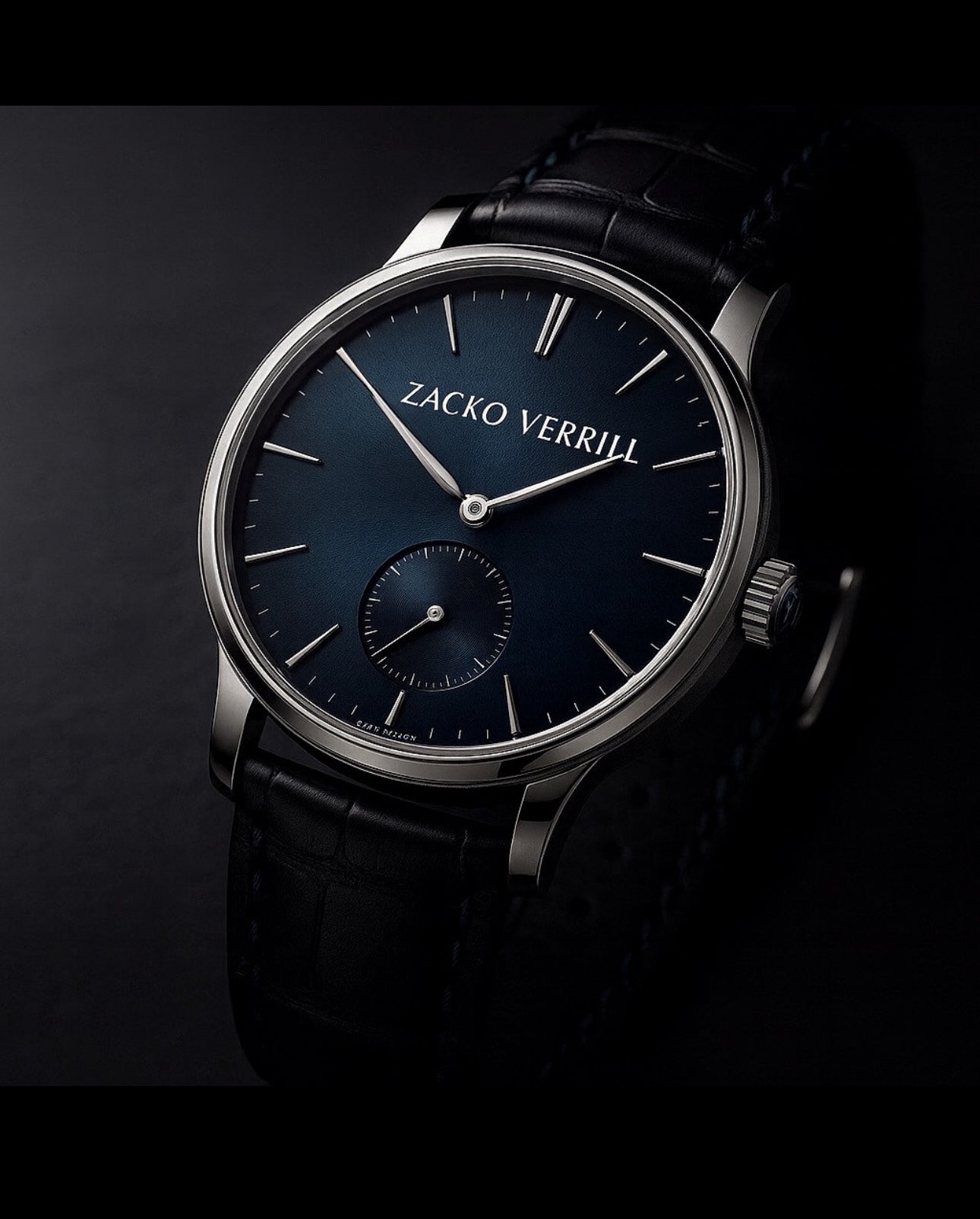 Classic Navy Dial Black Leather Dress Watch